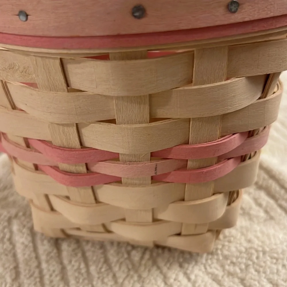 Vintage 2001 Longaberger Horizon of Hope Basket Pink Trim Swing Handle Protector